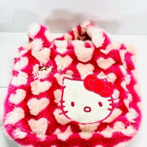 HELLO KITTY Logo Faux Fur Fluffy Hearts Handbag/ Tote Shoulder Purse